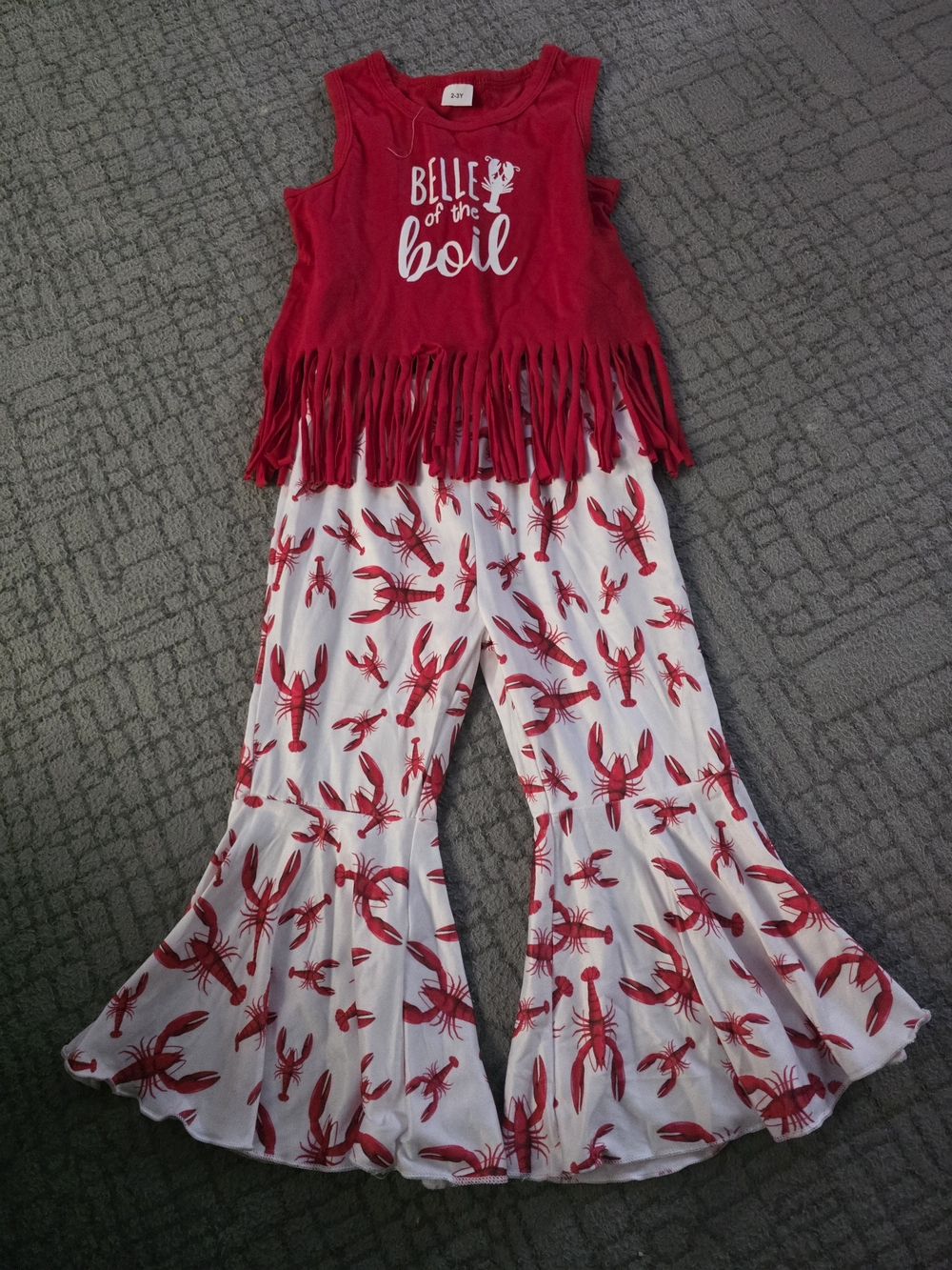 Girls Red Lobster-Print Flared Skirt Pants with Fringe Tank